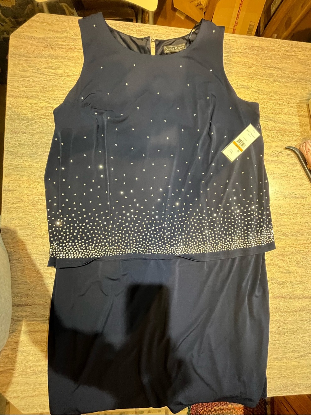 Jessica Howard Navy Beaded Sleeveless Dress 16W NWT